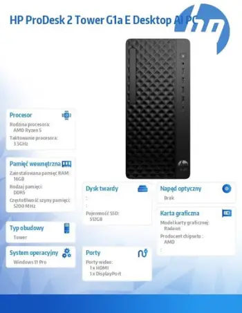 Kompjuter desktop HP ProDesk 2 Tower G1a E, AMD Ryzen 5 8500G, 16GB RAM, 512GB SSD, i zi