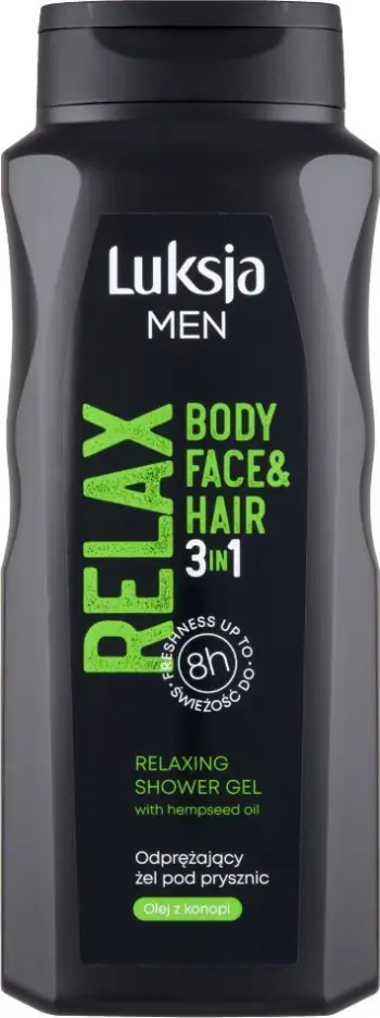 Xhel dushi Luksja Men 3in1 Hemp Relax, 500ml, për trup fytyrë dhe flokë