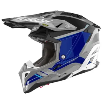 Helmetë motocross Airoh Aviator 3 Saber, HPC Carbon, madhësia L, gri blu e zezë