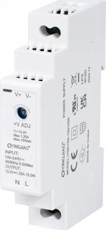 Furnizues energjie DIN YINGJIAO YSD15S-0502400, 5V 2.4A, 12W, i bardhë
