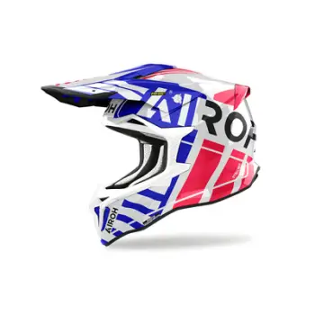 Helmeta motocross Airoh Strycker Brave, HPC, AMS2, e bardhë blu e kuqe, XL