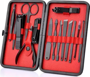 Set manikyr dhe pedikyr Elegant, 15 pjesë, çelik tungsteni, kasetë e zezë
