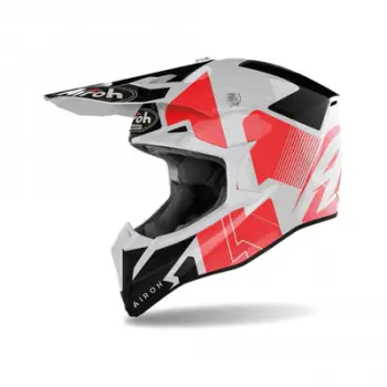 Helmeta motocross Airoh Wraap Raze, madhësia 2XL, e bardhë e kuqe