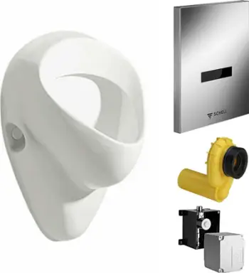 Pisoar muri Geberit Electronic Flush 230, me sensor infra të kuq, dalje horizontale, krom