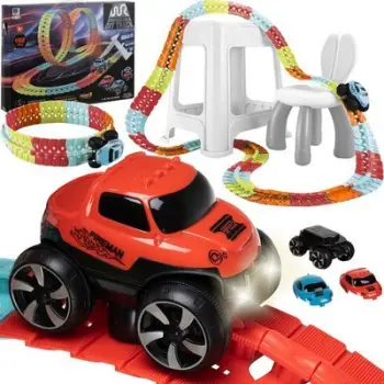 Pistë fleksibile makine Flexible Car Track, 4.8m, me makinë me drita LED, shumëngjyrëshe