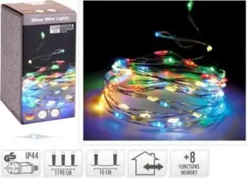Drita dekorative Kolo Christmas Lights On Silver Wire, 120 LED, shumëngjyrëshe, argjendi