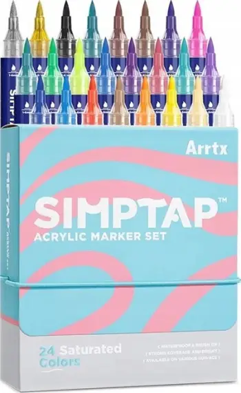 Set markera akrilik Arrtx Acrylic Simptap, 24 copë, me bazë uji, shumëngjyrësh