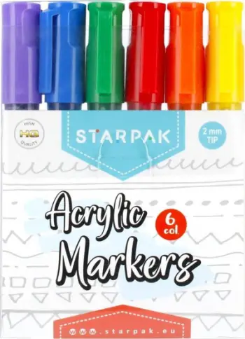 Set markera akrilikë Starpak Acrylic Marker, 6 copë, majë e rrumbullakët, shumëngjyrësh