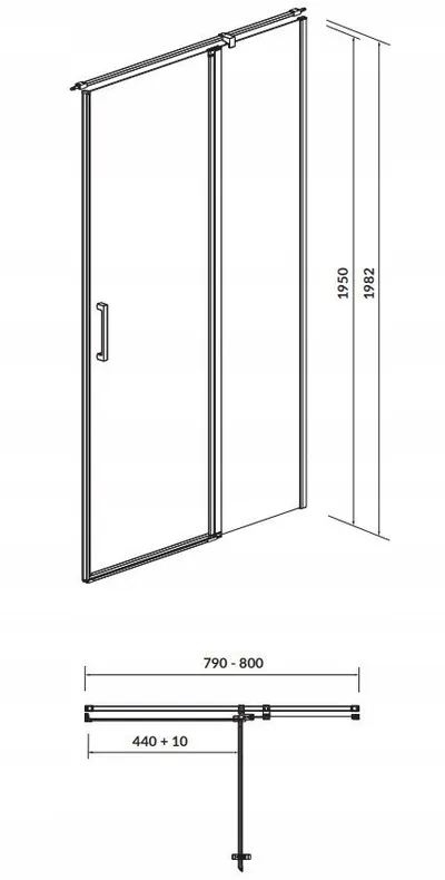 Dera dushi Cersanit Moduo, 80x195 cm, hapje djathtas, xham transparent - 3