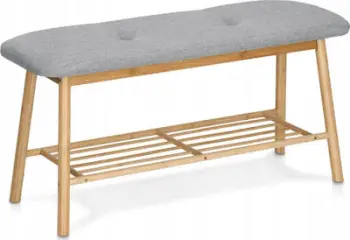 Stol me raft këpucësh, 89.5 x 30 x 44 cm, bambu dhe liri, gri