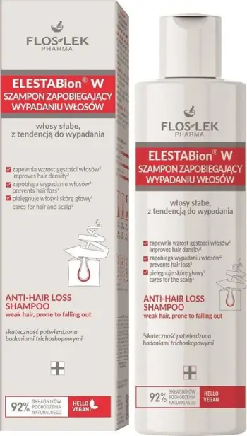 Shampo flokësh FlosLek Pharma ElestaBion W, kundër rënies së flokëve, forcues, 200ml