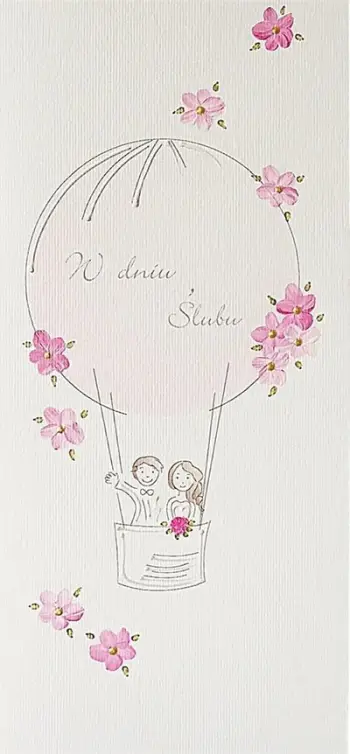 Kartë dasme Mak DL S15 Pink Balloon, letër 200 g, e bardhë