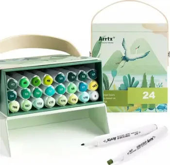 Set markera me dy anë Arrtx LC302246, 24 ngjyra, nuanca jeshile