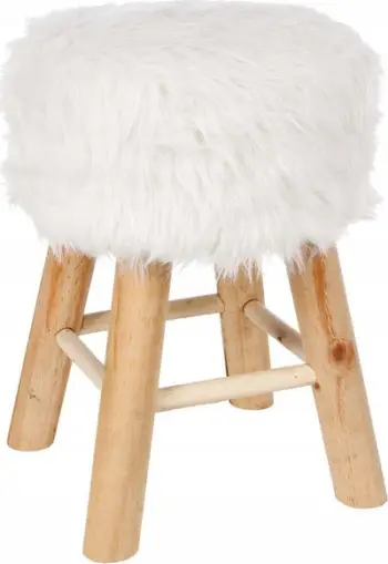 Stol prej druri Atmosphera Interior Designer, tapiceri pelushi, 30 cm, i bardhë