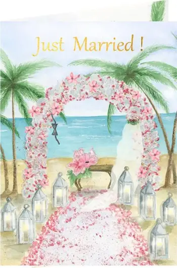 Kartë ftese martesore Henry Wedding Card Beach, palosëse, shtypje e personalizuar, ngjyrë ari