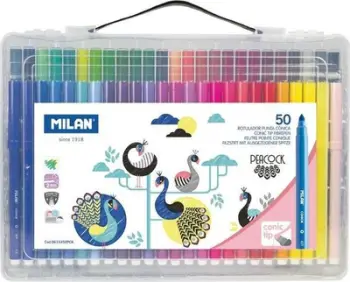 Set markera MILAN Peacock Edition, 50 copë, bojë me bazë uji, maja konike 5 mm