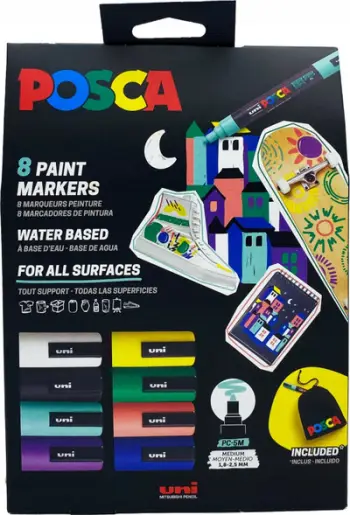 Set markera Posca PC-5M, 8 copë, me etui tekstili, shumëngjyrësh