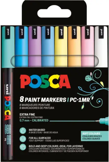 Set markera POSCA PC1MR, 0.7mm, 8 copë, ngjyra pastel