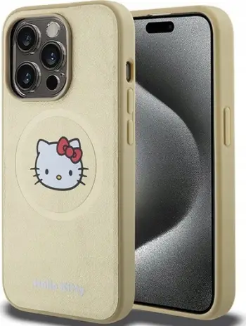 Kapak telefoni Hello Kitty për iPhone 14 Pro Max, MagSafe, lëkurë eko, ngjyrë ari