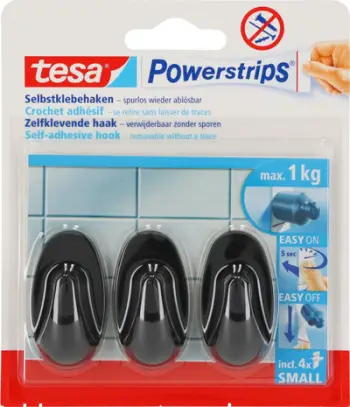Varëse ngjitëse Tesa Powerstrips 58275, 14x34mm, set 3 copë, e zezë