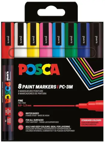 Set markerash POSCA PC-3M, 8 copë, ngjyra të përziera standarde