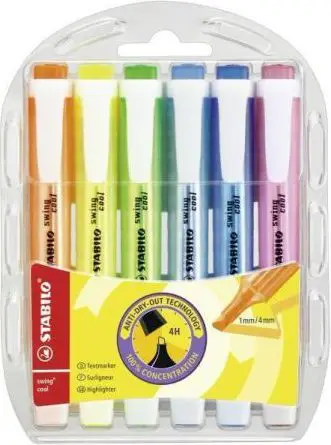 Set markerash Stabilo Swing Cool, 6 ngjyra, highlighter fluoreshent