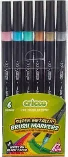 Set markerë me dy anë Cricco Metallic Brush, 6 ngjyra, kuti PVC