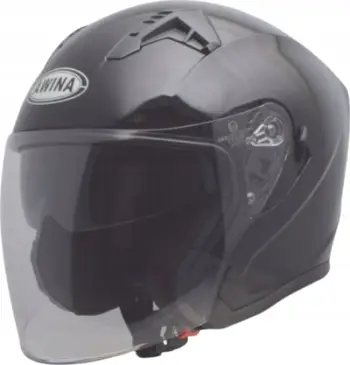 Helmetë e hapur moto, vizor dielli, mbështetje për intercom, e zezë me shkëlqim