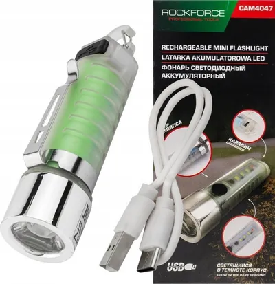 Dritë dore Rockforce Rechargeable Mini LED Flashlight 6in1, 100 lm, 500 mAh, USB C, e zezë - 2