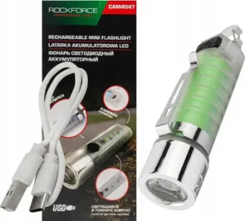 Dritë dore Rockforce Rechargeable Mini LED Flashlight 6in1, 100 lm, 500 mAh, USB C, e zezë