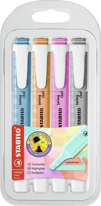 Set markerësh Stabilo Swing Cool Pastel, 4 ngjyra, shumëngjyrëshe