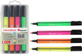 Set markerësh Titanum Triangular Highlighters 214966, 4 ngjyra, në kuti plastike