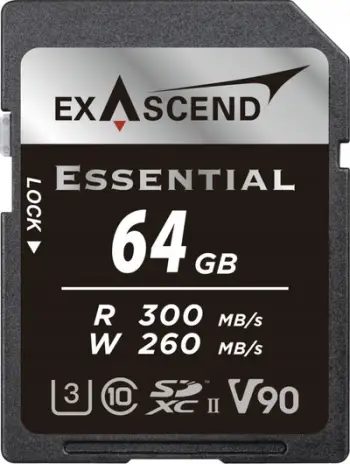Kartë memorie Exascend Essential Series SDXC, 64GB, UHS-II V90, e zezë argjendtë