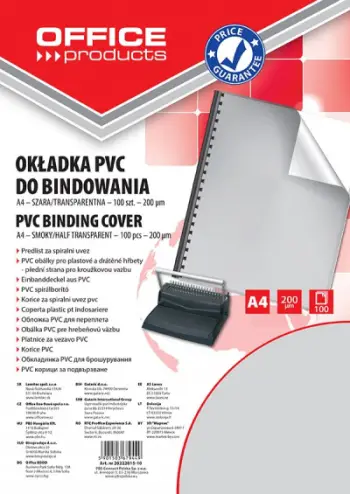 Kapakë për lidhje Office Products, PVC, A4, 200 mikron, 100 copë, gri transparente