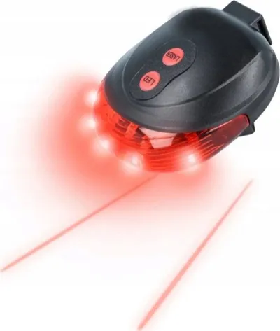 Dritë e pasme biçiklete pa markë, 5 LED, lazer, 7 mënyra - 1