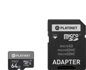 Kartë memorie Platinet Secure Digital MicroSDXC, 64 GB, Class 10 U3 A1 V30 + adapter