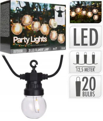 Varg dritash LED Party Outdoor, 12.5m, 20 llampa, i zi