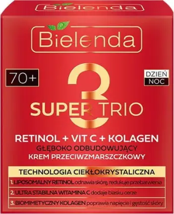 Krem fytyre Bielenda Super Trio Retinol Vit C Collagen 70+, ditë natë, 50 ml