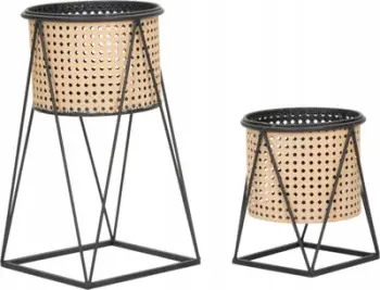 Set mbajtëse vazo Osaka, metal, Ø21x40 cm dhe Ø19x22 cm, krem dhe e zezë