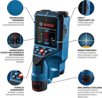 Detektor muri Bosch D TECT 200 C, skaner 20 cm, ekran LCD, blu - 2
