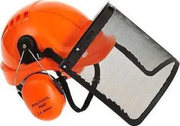 Set mbrojtës koke Portwest PW98, helmetë ABS, vizor rrjete, portokalli