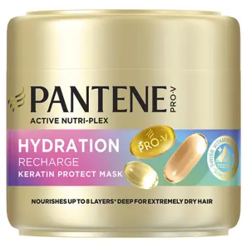 Maskë hidratuese intensive për flokë Pantene Hydration Recharge Keratin Protect Mask, 300 ml
