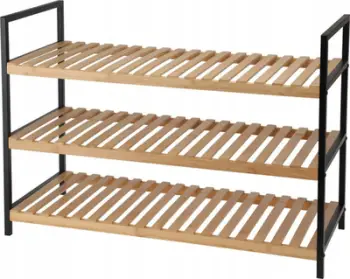 Rafth këpucësh Fiona Shoe Rack Bamboo 3 Layer, 3 shtresa, bambu FSC, me kornizë metalike të zezë