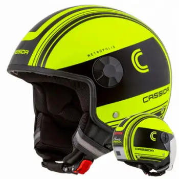 Helmetë moto Cassida Metropolis Safety, me vizor, madhësia M, e verdhë e zezë mat