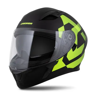Helmetë moto Cassida Orbit Grind, integrale, me diellore, e zezë mat verdhë fluo - 1