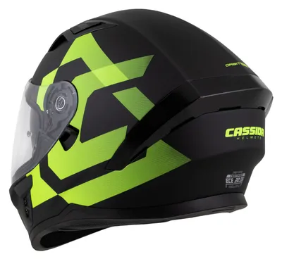 Helmetë moto Cassida Orbit Grind, integrale, me diellore, e zezë mat verdhë fluo - 3