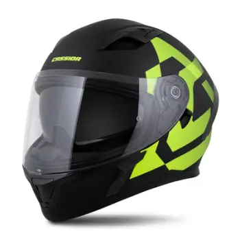 Helmetë moto CASSIDA Orbit Grind, integrale, me vizor dielli, e zezë matt verdhë fluo