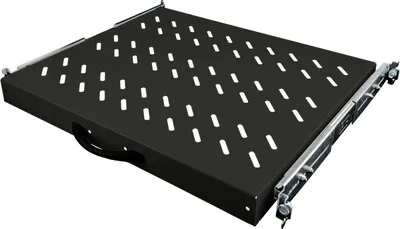 Rafth tërheqës rack 19" 1U, thellësi 570mm, 4 pika montimi, i zi - 1