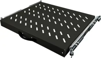 Rafth tërheqës rack 19" 1U, thellësi 570mm, 4 pika montimi, i zi