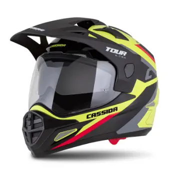 Helmetë moto CASSIDA Tour 2.0 X-Tra, Pinlock ready, vizor dielli, yellow fluo e zezë e kuqe